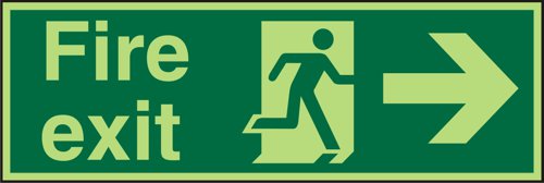 SECO Photoluminescent Safe Procedure Safety Sign Fire Exit Man Running and Arrow Pointing Right Glow In The Dark 450 x 150mm - SP121PLV450X150