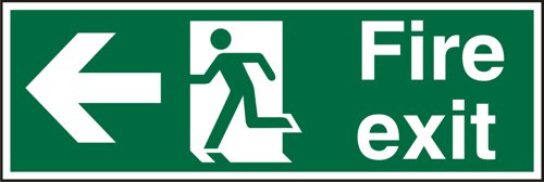 SECO Safe Procedure Safety Sign Fire Exit Man Running and Arrow Pointing Left Semi Rigid Plastic 450 x 150mm - SP120SRP450X150