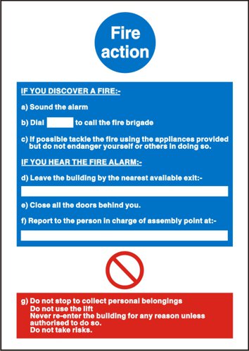 SECO Mandatory Safety Sign Fire Action Semi Rigid Plastic 200 x 300mm - M011SRP200X300