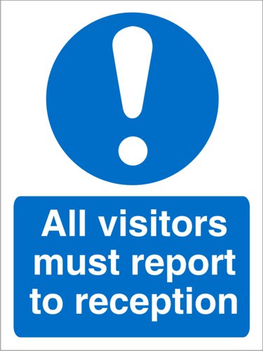 SECO Mandatory Safety Sign All Visitors Must Report to Reception Semi Rigid Plastic 150 x 200mm - M227SRP150X200