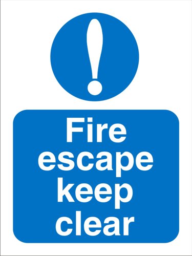 SECO Mandatory Safety Sign Fire Escape Keep Clear Semi Rigid Plastic 150 x 200mm - M025SRP150X200