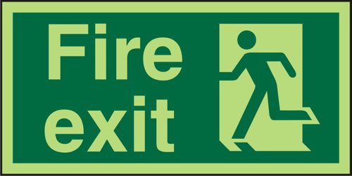 SECO Photoluminescent Safe Procedure Safety Sign Fire Exit Man Running Left Glow In The Dark 200 x 100mm - SP319PLV200X100