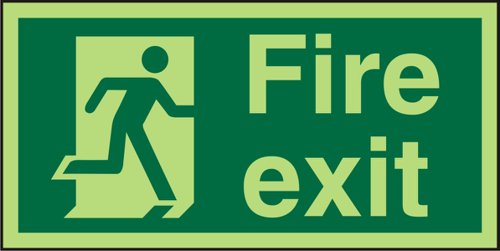 SECO Photoluminescent Safe Procedure Safety Sign Fire Exit Man Running Right Glow In The Dark 200 x 100mm - SP318PLV200X100