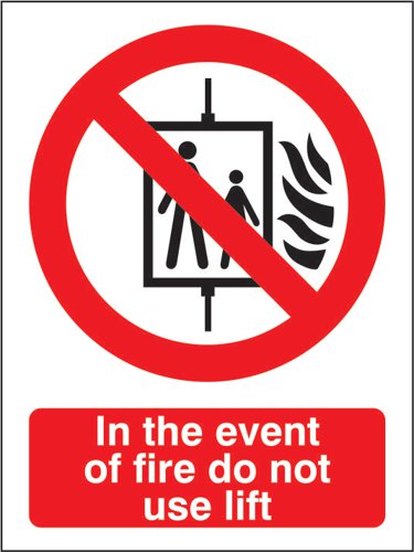 SECO Prohibition Safety Sign In The Event Of Fire Do Not Use Lift Semi Rigid Plastic 150 x 200mm - P103SRP150X200