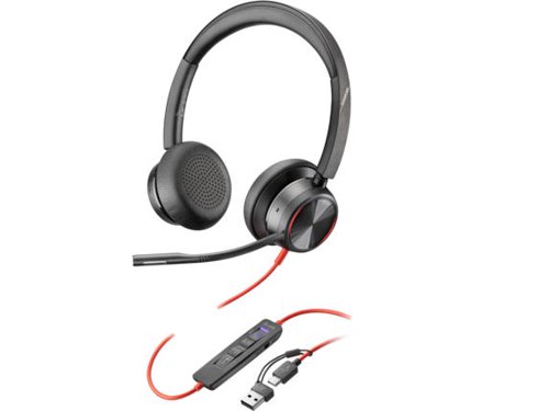 HP Poly Blackwire 8225 Stereo Microsoft Teams Certified USB-C Wired Headset +USB-C to USB-A Adapter