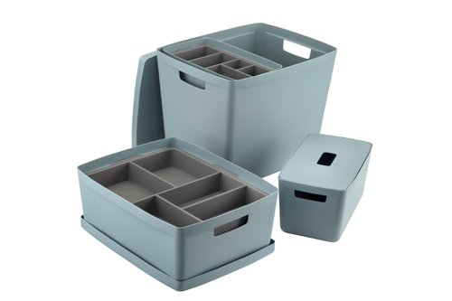 Inabox Designer Storage Boxes With Lids and Trays Large Value Pack (2 x 8L & 1 x 19L & 1 x 39L & 1 x Small & 1 x Large Tray) Cottage Blue - H-I60650