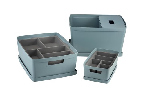 Inabox Designer Storage Boxes With Lids and Trays Small Value Pack (2 x 5L & 1 x 19L & 1 x 28L & 1 x Small & 1 x Large Tray) Cottage Blue - H-I60649