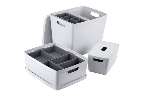 Inabox Designer Storage Boxes With Lids and Trays Large Value Pack (2 x 8L & 1 x 19L & 1 x 39L & 1 x Small & 1 x Large Tray) Windmill White - H-I60648