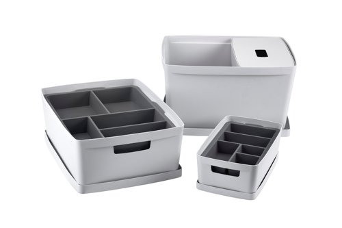 Inabox Designer Storage Boxes With Lids and Trays Small Value Pack (2 x 5L & 1 x 19L & 1 x 28L & 1 x Small & 1 x Large Tray) Windmill White - H-I60647