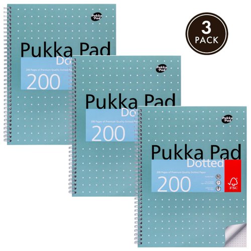 Pukka Pads Metallic Jotta Notepad Wirebound A4 5mm Dotted Grid 4 Hole Punched 200 Perforated Pages Green (Pack 3) - JM018DOT