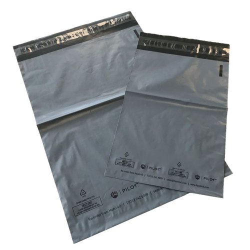 Pilot Grey/Black Opaque Polythene Mailing Bags With Self-Adhesive Strip on Lip 710mm x 584mm + 40mm Lip (Pack 200) - PMS710G