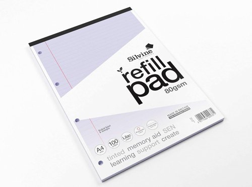 Silvine SEN Refill Pad A4 With Tinted Coloured Papers 100 Page Ruled With Margin 4 Hole Punched Lilac (Pack 6) - A4RPTINV