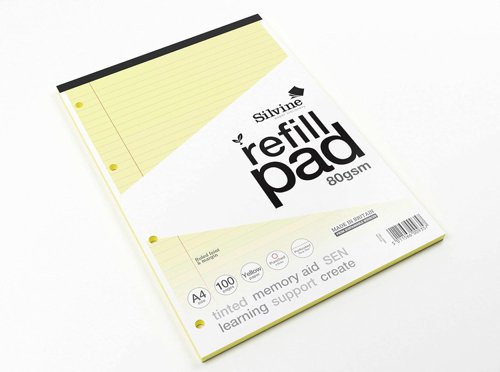 Silvine SEN Refill Pad A4 With Tinted Coloured Papers 100 Page Ruled With Margin 4 Hole Punched Yellow (Pack 6) - A4RPTINY