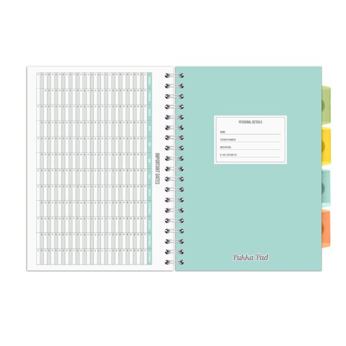 Pukka Pads Study Book B5 181 x 257mm 4 Coloured Dividers 3 Paper Types Includes Revision Cards Grey (Pack1) - 9824-STU