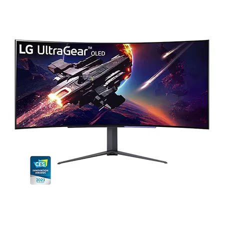 LG GS95 45 Inch 3440 x 1440 Pixels Wide Quad HD OLED FreeSync Premium Pro HDMI DisplayPort USB Curved Gaming Monitor