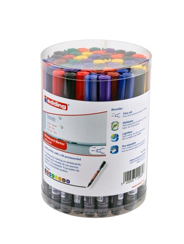 edding 361 Whiteboard Marker Bullet Tip 1mm Line Assorted Colours Classpack (Pack 50) - 4-CP43