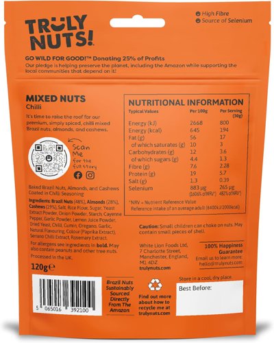 Truly Nuts Hot Chilli Mixed Nuts One Tree planted for every purchase (Bag 120g) - 0401373