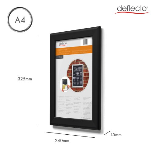 Deflecto A4 Wall Mounted 25mm Aluminium Snap Frame Literature Display Sign Holder Black - SFA4B