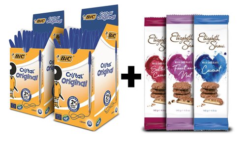 Bic Cristal Ballpoint Pen 1.0mm Tip 0.32mm Line Blue (Pack 50) x 2 Plus 3 FREE Packs of Elizabeth Shaw Biscuits 9 Biscuits Per Pack (Pack 140g)