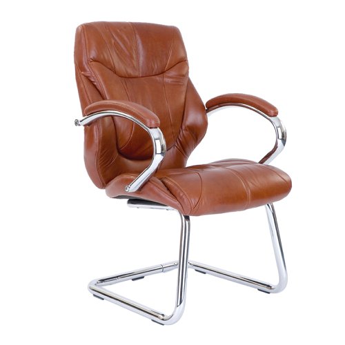 Nautilus Designs Sandown High Back Luxurious Leather Faced Synchronous Visitor Chair With Integrated Headrest & Fixed Arms Tan - DPA617AV/TN