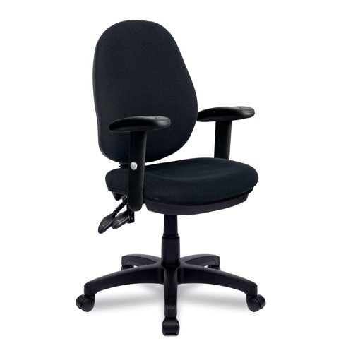 Nautilus Designs Java 300 Medium Back Synchronous Triple Lever Fabric Operator Office Chair With Height Adjustable Arms Black - BCF/P606/BK/ADT