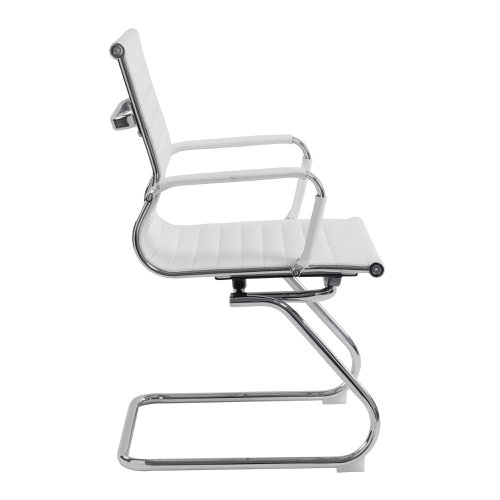 Nautilus Designs Aura Contemporary Medium Back Bonded Leather Executive Cantilever Visitor Chair With Fixed Arms White - BCL/8003AV/WH