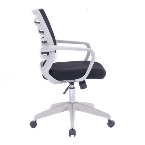 Nautilus Designs Spyro Designer Medium Back Detailed Mesh Task Operator Office Chair With Fixed Arms Black Seat and White Frame - BCM/K488/WH-BK