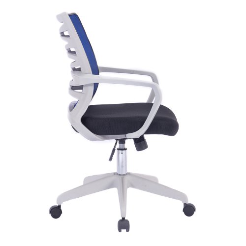 Nautilus Designs Spyro Designer Medium Back Detailed Mesh Task Operator Office Chair With Fixed Arms Blue Seat and White Frame - BCM/K488/WH-BL