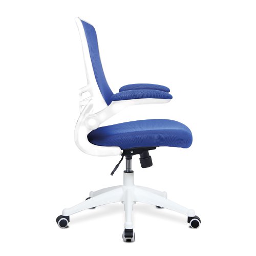 Nautilus Designs Luna Designer High Back Mesh Blue Task Operator Office Chair With Folding Arms and White Shell - BCM/L1302/WH-BL