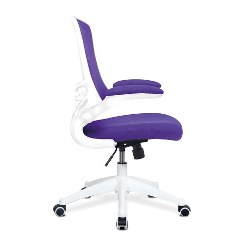 Nautilus Designs Luna Designer High Back Mesh Purple Task Operator Office Chair With Folding Arms and White Shell - BCM/L1302/WH-PL