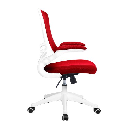 Nautilus Designs Luna Designer High Back Mesh Red Task Operator Office Chair With Folding Arms and White Shell - BCM/L1302/WH-RD