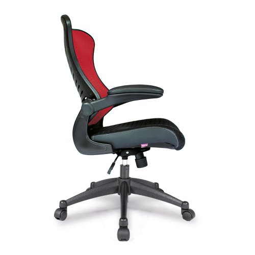 Nautilus Designs Mercury 2 High Back Mesh Executive Office Chair With AIRFLOW Fabric Seat and Folding Arms Red - BCM/L1304/RD