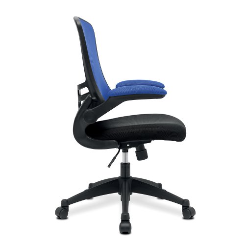 Nautilus Designs Luna Designer High Back Two Tone Mesh Task Operator Office Chair With Folding Arms & Black Shell Blue/Black - BCM/T1302/BL