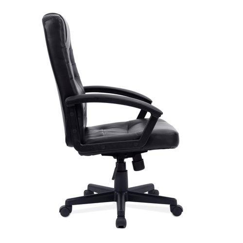 Nautilus Designs Darwin High Back Leather Effect Executive Office Chair With Integral Headrest and Fixed Arms Black - BCP/1007/PU/BK