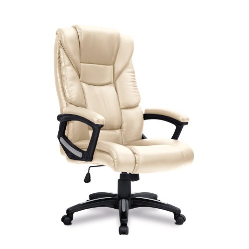 Nautilus Designs Titan Oversized High Back Leather Effect Executive Office Chair With Integral Headrest and Fixed Arms Cream - BCP/G344/CM