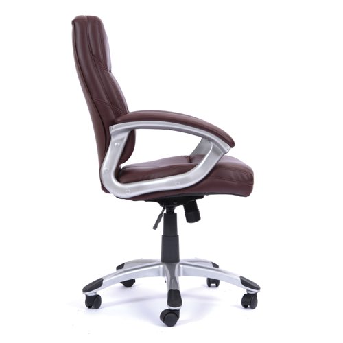 Nautilus Designs Greenwich High Back Leather Effect Executive Office Chair With Contoured Design Backrest and Fixed Arms Cherry Brown - BCP/T101/BY