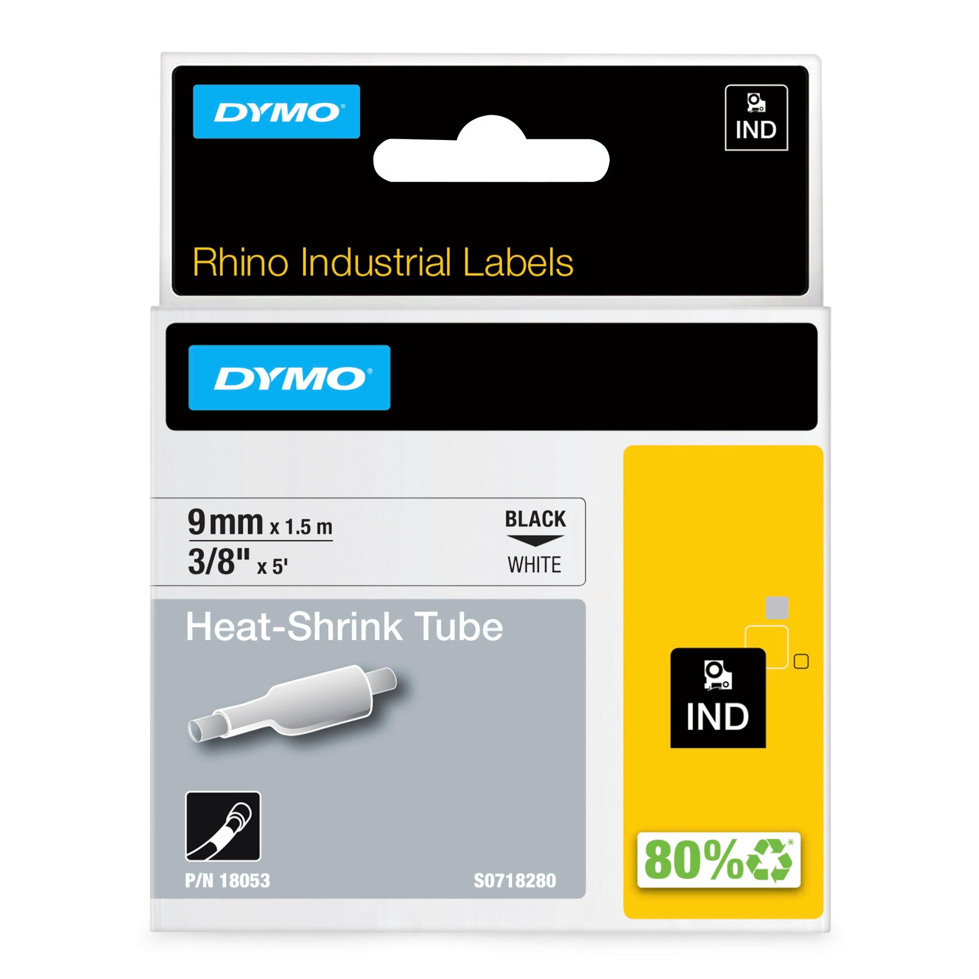 Dymo 18052/S0718270 Heat Shrink Tubes black / yellow 6mm x 1.5m for Dymo Rhino 6-12mm/19mm/24mm