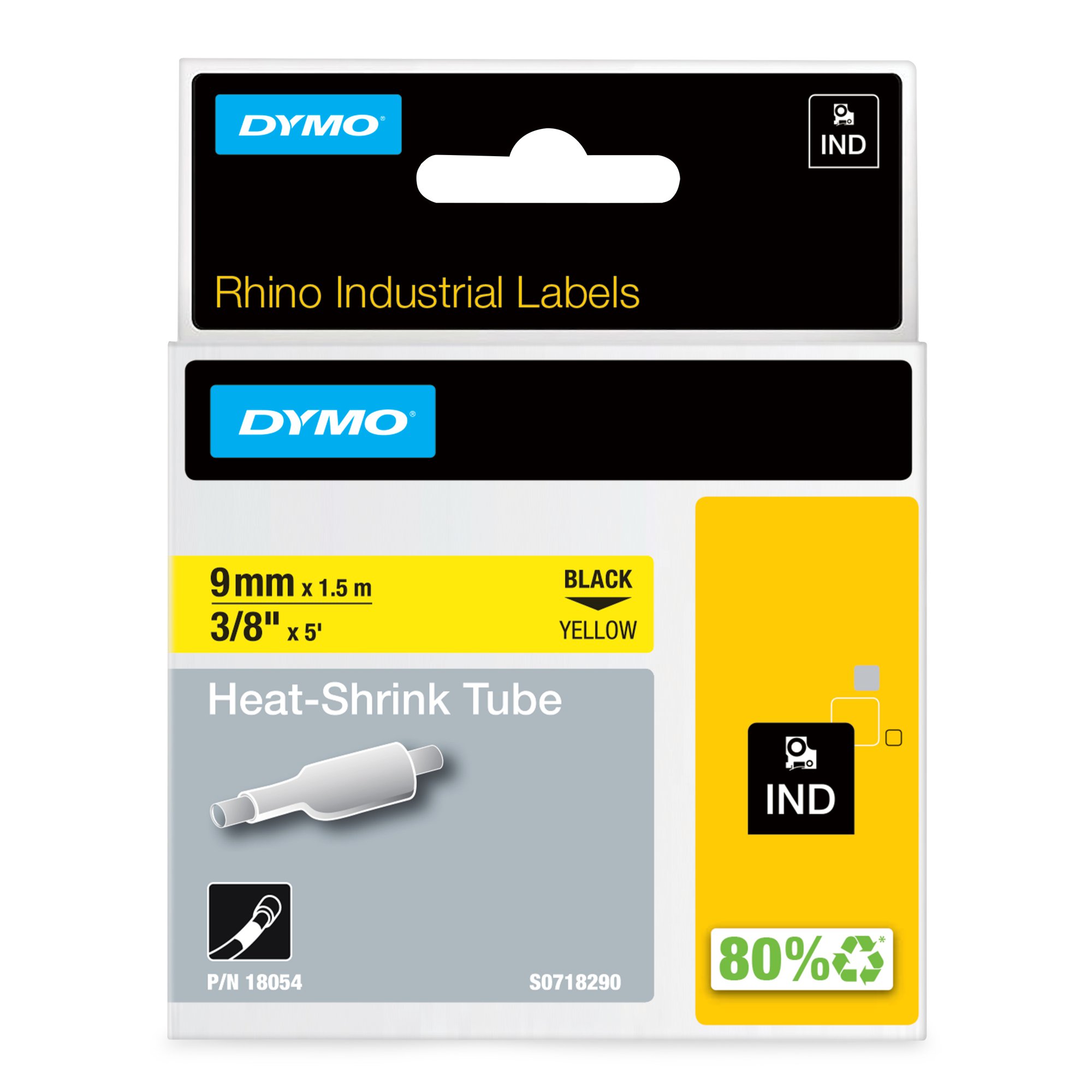 Dymo 18054 (S0718290) Heat Shrink Tubes Black / Yellow 9mm x 1.5m