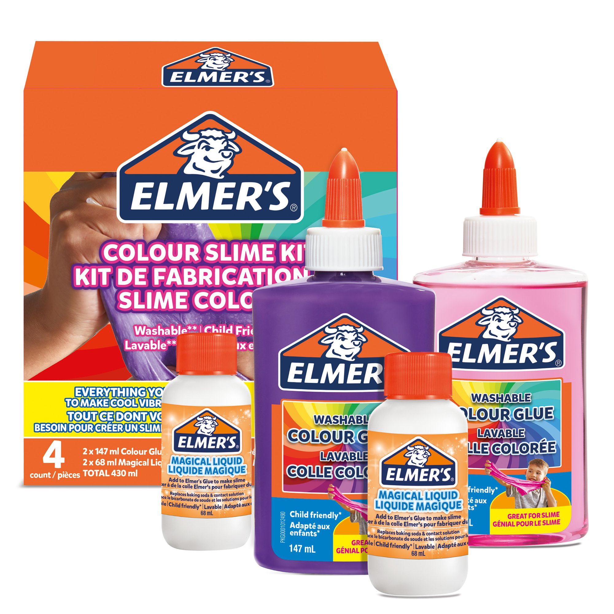 Elmers Colour Slime Kit 2109506 - Washable PVA Glue & Activator - 4 ...