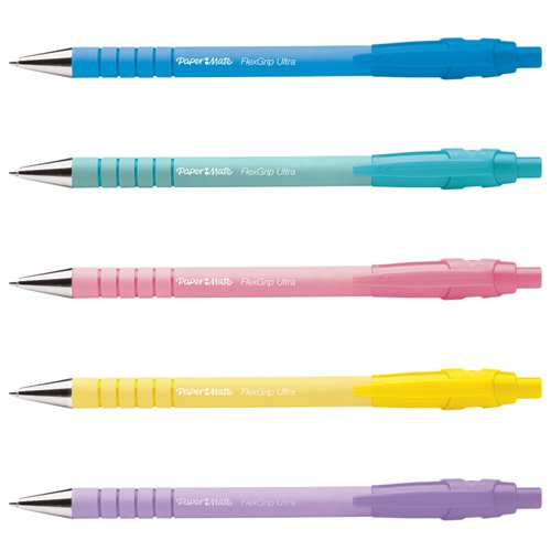 Paper Mate FlexGrip Ultra Pastel Ballpoint Pens Medium 1.0mm Tip Black Ink (Pack 5) 2152934