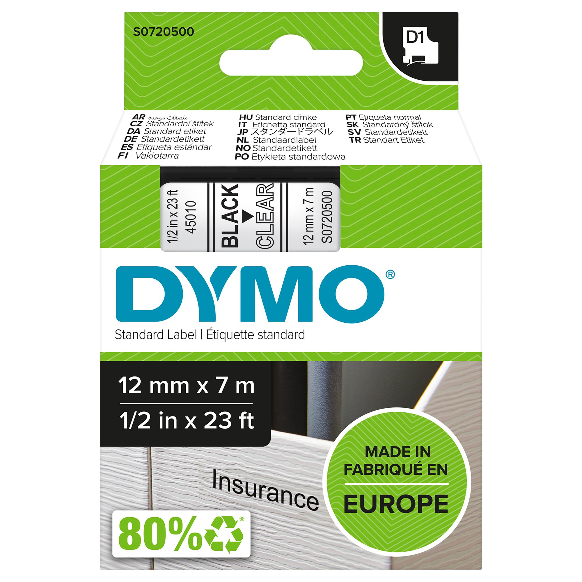Dymo 18445/S0718620 Ribbon Vinyl black on white 19mm x 5.5m for Dymo Rhino 6-19mm/24mm