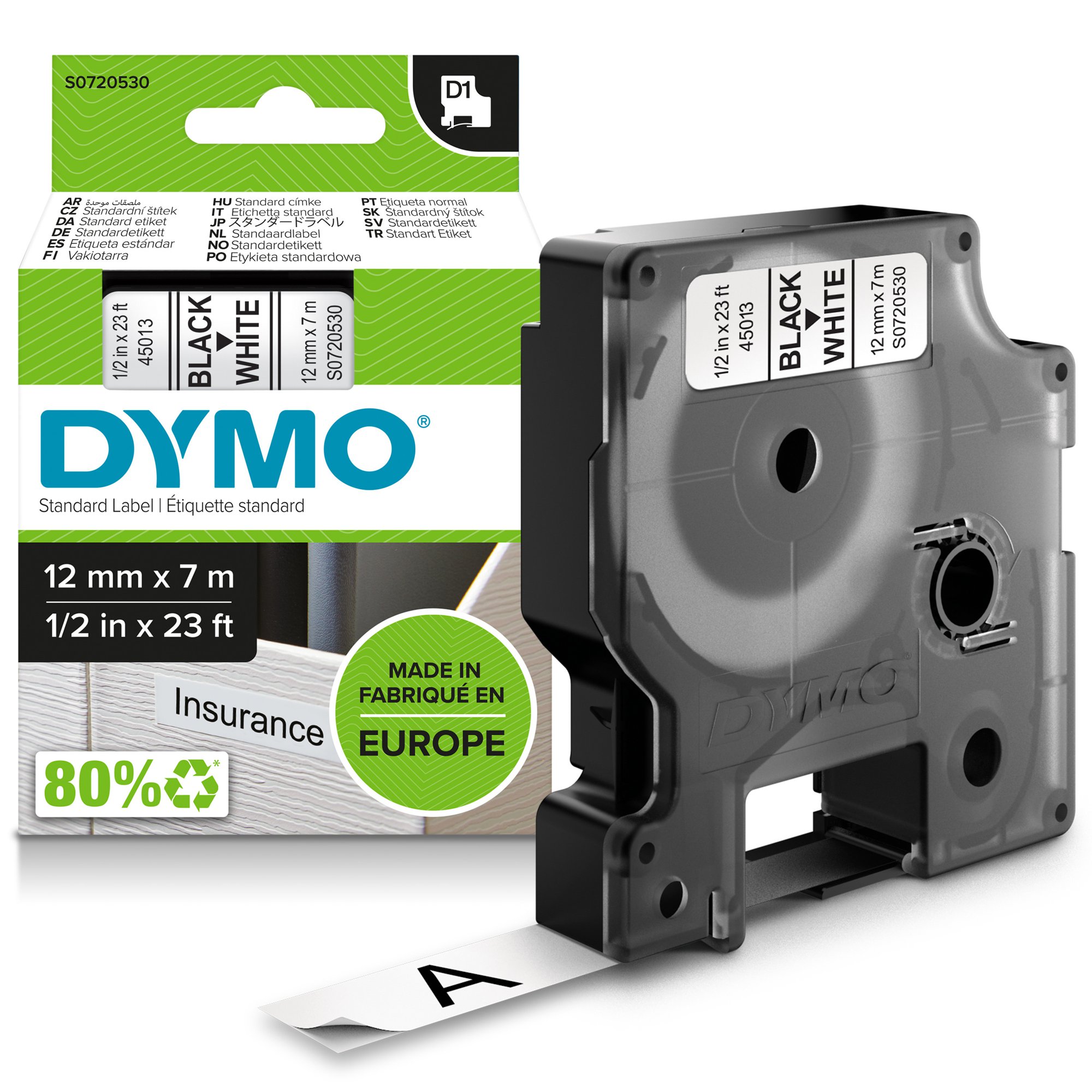 DYMO 45010 (S0720500) D1 Label Tape Black on Clear 12mm x 7m