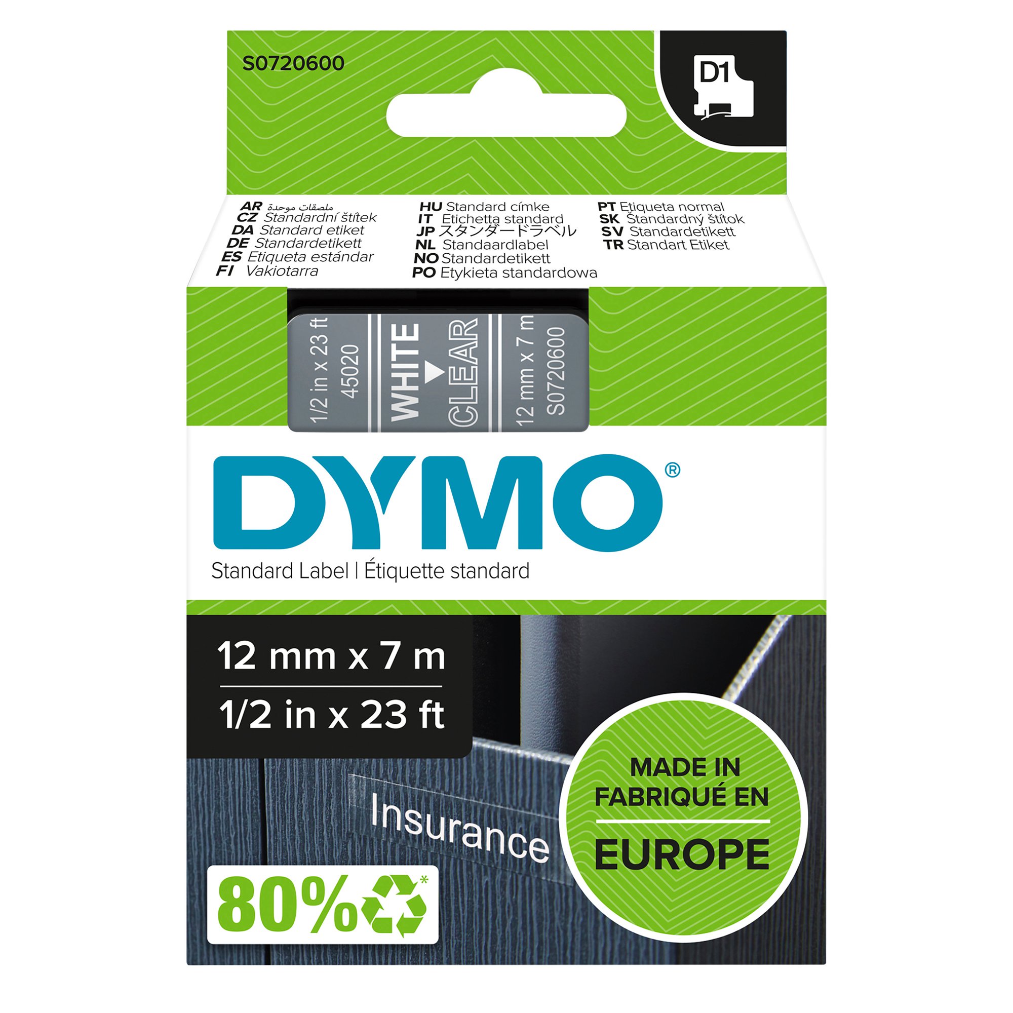 OEM Dymo 45020 (S07206000 DirectLabel-etikettes white on transparent 12mm x 7m
