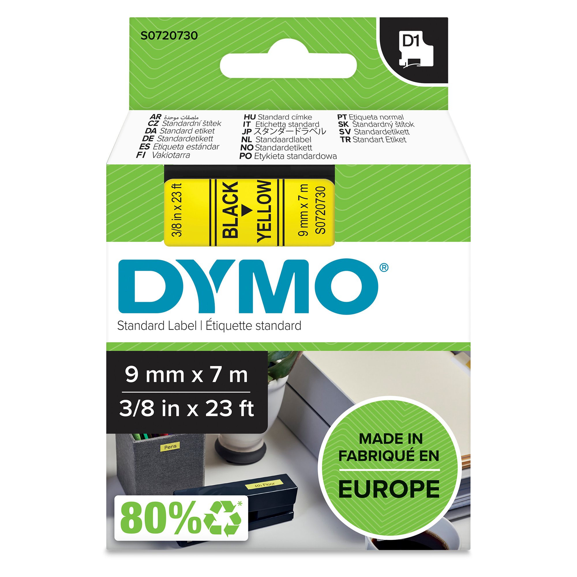 DYMO 40913 (S0720680) Label Tape Black on White 9mm x 7m