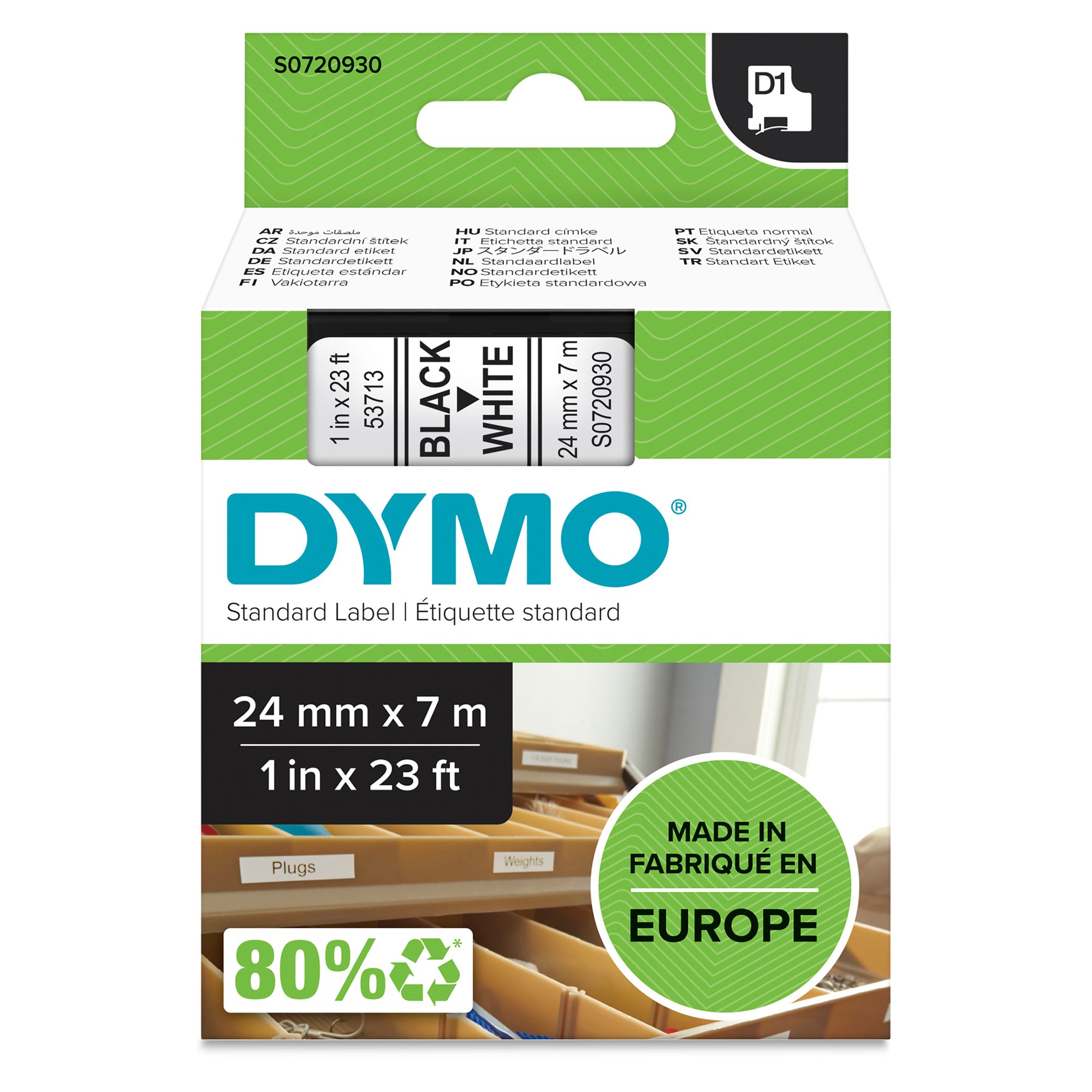 DYMO 45803 (S0720830) D1 Label Tape Black on White 19mm x 7m