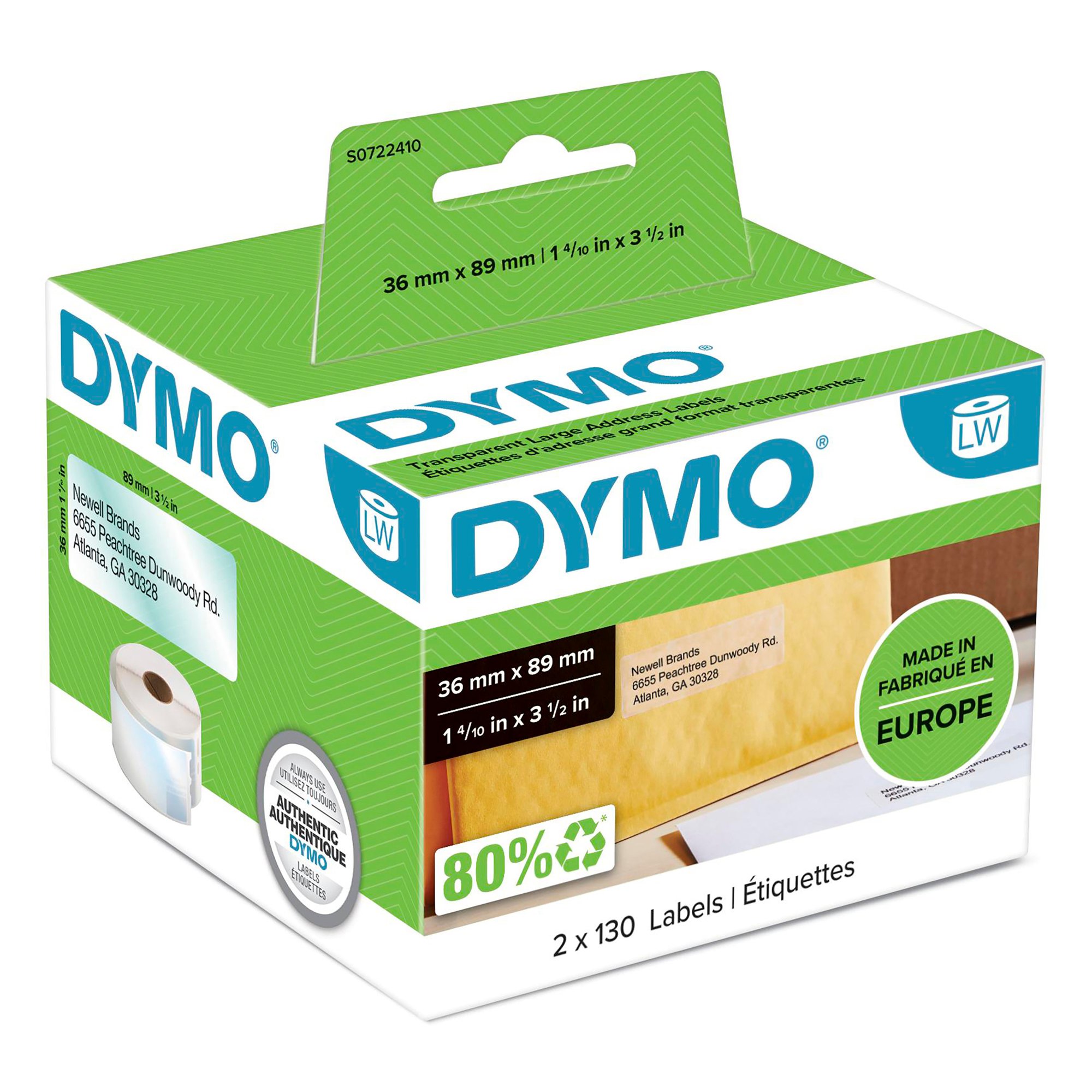 DYMO 99012 (S0722400) Label TapeWhite 89mm x36mm Pack qty 2
