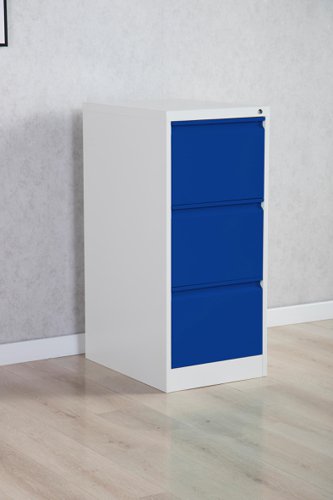 Phoenix FC Series 3 Drawer Filing Cabinet Grey Body Blue Drawers with Key Lock - FC1003GBK