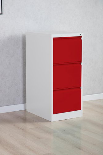 Phoenix FC Series 3 Drawer Filing Cabinet Grey Body Red Drawers with Key Lock - FC1003GRK