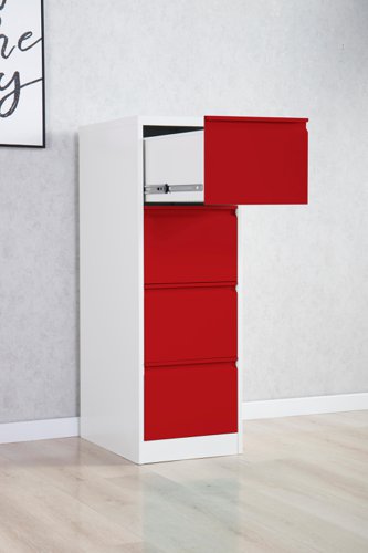 Phoenix FC Series 4 Drawer Filing Cabinet Grey Body Red Drawers with Key Lock - FC1004GRK