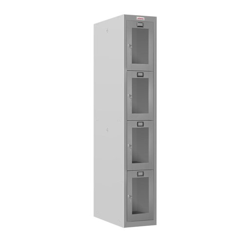 Phoenix PLC Series 1 Column 4 Door Personal Locker With Clear View Door and Key Lock Grey - PLC1430GGK